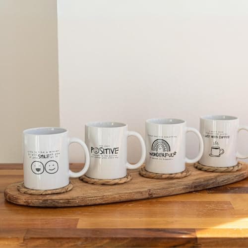 Image of Marco Paul 4 Pcs Coffee Mug Set - Premium Ceramic White Motivational Mugs 300ml - Mug Sets for Novelty Gifts, Tea and Coffee Mugs, Novelty Funny Gifts for Friends & Coworkers