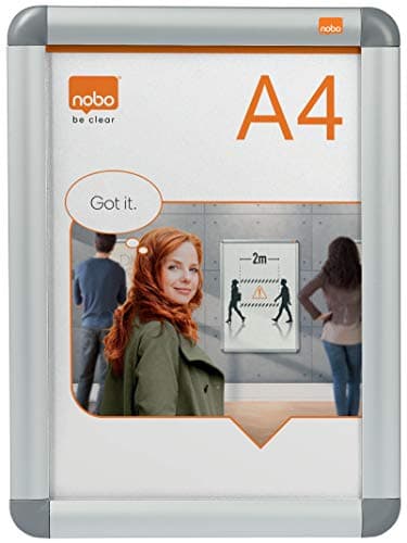 Image of Nobo A4 Poster Frame Sign Holder With Snap Frame, Wall Mounted, Aluminium Trim, Anti-Glare Protective Cover, Premium Plus, Silver, 1902214