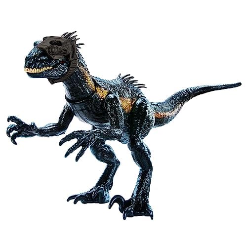 Image of Mattel Jurassic World Dino Trackers Track 'n Attack Indoraptor, Dinosaur Toy with Sound, Lights, Motion and 3 Attack Features, Tracking Gear, Digital Play Options, Toys for Ages 4 and Up, HKY12