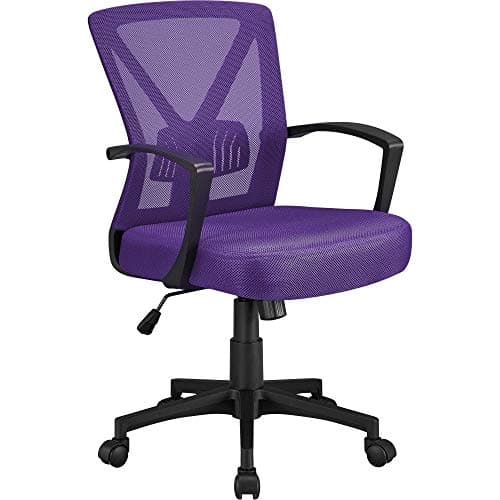 Image of Yaheetech Purple Office Chair Adjustable Fabric Desk Computer Chair Executive Swivel Durable with 360° Rolling Wheels for Home Work Use