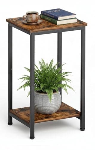 Image of MISSLO Small Side Table for Living Room, 2-Tier Sofa Table for Bedroom, Wood End Table with Storage Shelf Nightstand, Bedside Table for Small Space, Rustic Brown