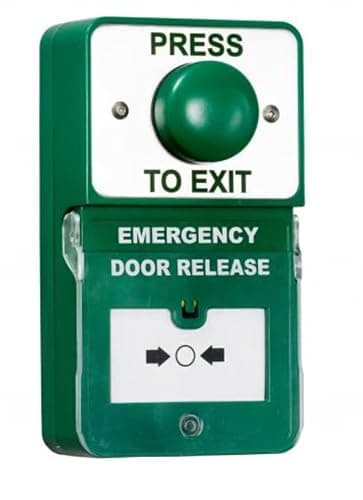 Image of RGL DU-GB/PTE Combined Dual Unit - Green Press To Exit and Emergency Door Release Button (Call Point) with Resettable Plastic Window