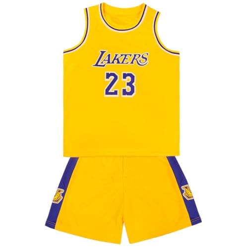 Image of BSBUY Kids Basketball Kit 2-Piece Sleeveless Children's Basketball Jersey Boys No.23 Basketball Jersey Vests Basketball Outfit Training Basket Ball Top Shirt and Short Set Childs Gifts(Yellow Blue)