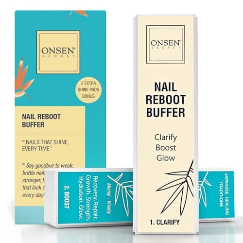 Image of Onsen Secret Professional Nail Buffer Block | 4-Way Buffing for Natural Shine & Healthy Natural Nails - Includes 2 Extra Shine Pads, Salon-Quality, Post-Gel & Acrylic Recovery | 1 Pack