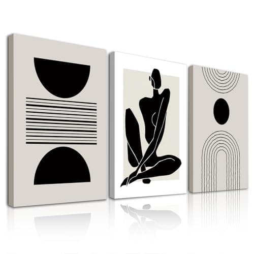 Image of Dazzlewall 3Pcs Framed Boho Abstract Wall Art Decor, Black and White Geometric Canvas Wall Art for Bedroom Living Room Decor 12x16 in