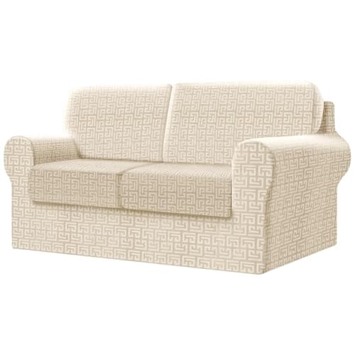 Image of SYLC Fitted Sofa Cover 2 Seater, 5 Piece Sofa Slipcover With 2 Seat Cushion Covers And 2 Backrest Covers, Settee Covers Stretch Velvet Anaglyph(Beige,Loveseat - 5 PCS)