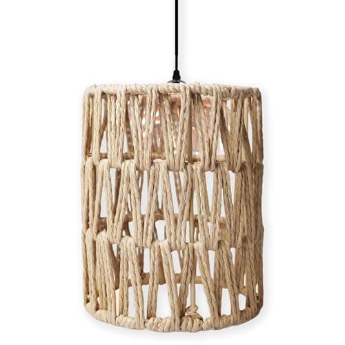 Image of 1 Pc Rattan Lampshades for Ceiling Lights, Lamp Shades Ceiling Boho Style, Cylinder Lampshade Replacement Lampshade Suitable Living Room Dining Room for Pendant Lights and Wall Sconces Light