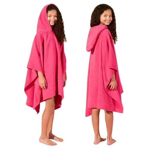 Image of Brentfords Poncho Towels for Kids Short Sleeve Quick Dry Absorbent Hooded Towels for Kids Beach Swim Childrens Travel Wrap Changing Robe Holiday Spa Pool Dry Oversized Swimming Towel, Pink