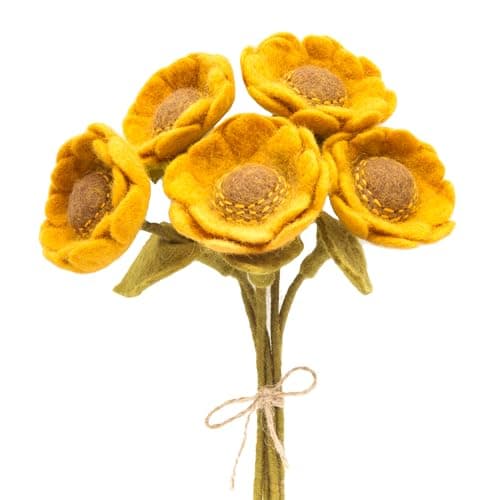 Image of Glaciart One Felt Sunflowers Artificial Bouquet - 5 pcs | Reusable, Washable and Essential Oil Ready Multi Color Artificial Flowers w/Bendable Wire Stems |Great Gift or Home/Event Decorations