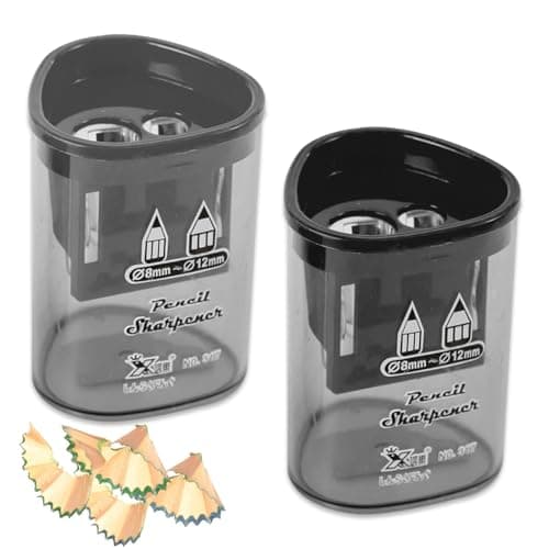 Image of 2 PCs Pencil Sharpener with Container,Dual Holes (8mm, 12mm) Pencil Sharpener for Kids,Adults,School, Home and Office Lip Liner,Eyeliner,Eyebrow,Make Up,Sharpener-Red and Blue (Black)