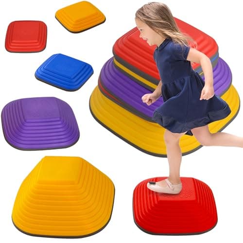 Image of AIYAPLAY Balance Stepping Stones for Kids, 6-Piece Non-Slip Stackable River Stones, Obstacle Courses for Balance and Motor Skills, Indoor Outdoor Sensory Toy Gift for Ages 3-8 Years