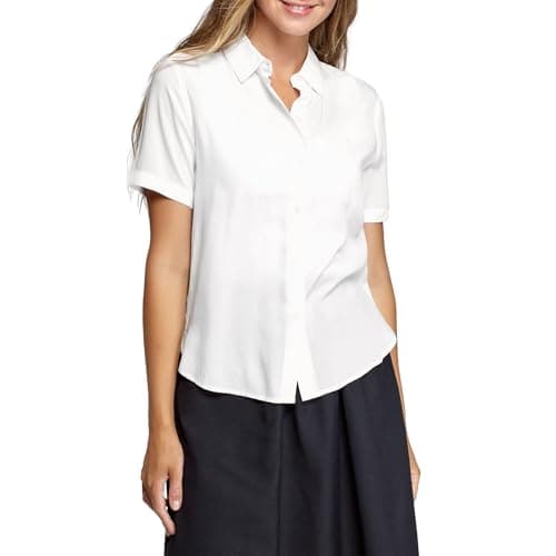 Image of LXEASYGO Womens Shirts Short Sleeve Business Stretch Button Down Blouses Work Office Shirt Summer Casual Tops for Ladies (UK, Alpha, L, Regular, Regular, White)