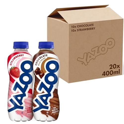 Image of Yazoo Ready-To-Drink Chocolate & Strawberry Milkshake 400 ml Bottles (Pack of 20) – Flavoured Dairy Beverage Multipack for Lunchbox, Office, Gym and Takeaway