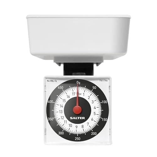 Image of Salter Dietary Mechanical Kitchen Scale, Small/Compact for Travel, 500g Capacity, Measuring 5g Increments, Precise Portion Control Food Weighing Scales, No Batteries, White, 15 Year Guarantee