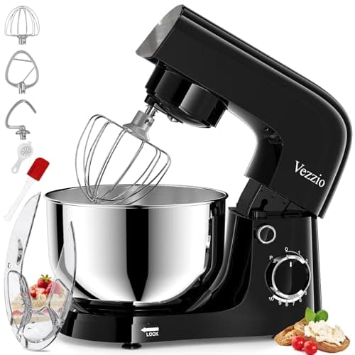 Image of Vezzio Small Stand Mixer,4.5 liters Food Mixers for Baking,1500W 10-Speed Kitchen Cake Mixers,Electric Kitchen Mixers with Small form-factor, Easy to use and Lightweight(4.5L, Black)