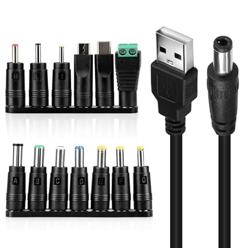 Image of USB to DC 5V Cable 1m 5.5 X 2.1mm 13 in 1 Universal Power Cord with 13 Dc Connectors DC5V 3A Adapter Charger Lead Round Pin Jack Charging Cable for Laptops Router Speakers Keyboard Power Banks TV Box