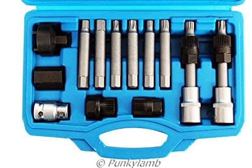Image of 13 Pc Alternator Freewheel Pulley Removal Socket Bit Set Garage Service Tool Kit