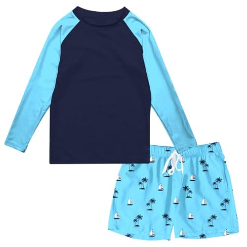 Image of Kids4ever Boys Swimming Costume Long Sleeve UPF 50+ Swimsuit Quick Drying Swimming Set Blue 9-10 Years