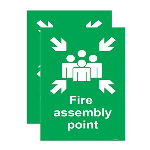 Image of Haobase 2 Pcs Fire Assembly Point Safety Sign Sticker - Self Adhesive Vinyl (20cm x 15cm)