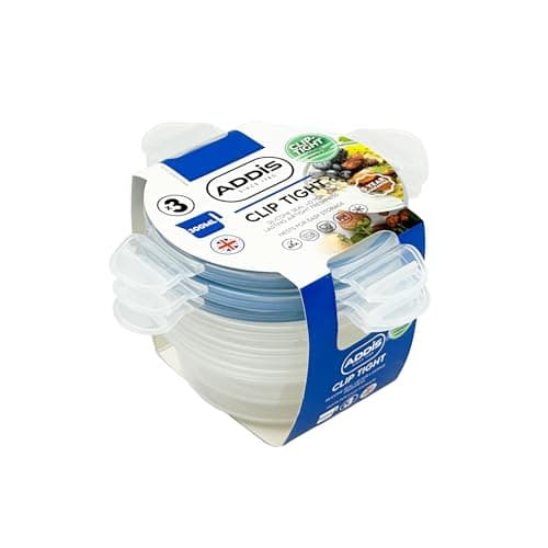 Image of Addis Clip Tight Food Storage Containers 300 ml Round Pack Of 3 Airtight Containers Bpa Free Easy Locking Lid Clips, Clear Transparent