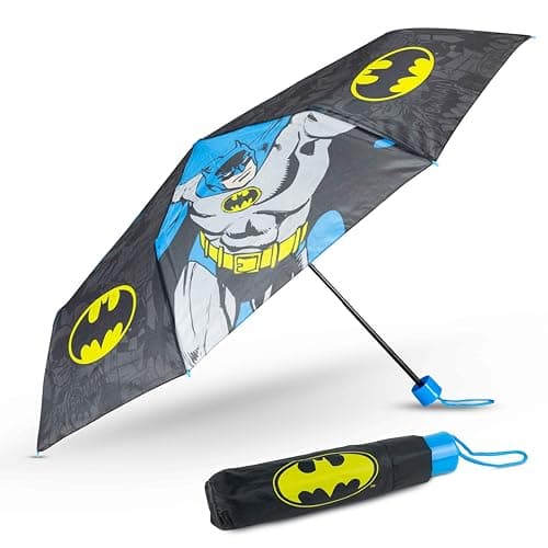 Image of BONNYCO Kids Umbrella Windproof Strong Batman. Black Umbrella Compact with Reinforced Structure, Folding Brolly for Bag, Backpack or Travel. Mini Pocket Brolly, Original Gifts for Boys Batman