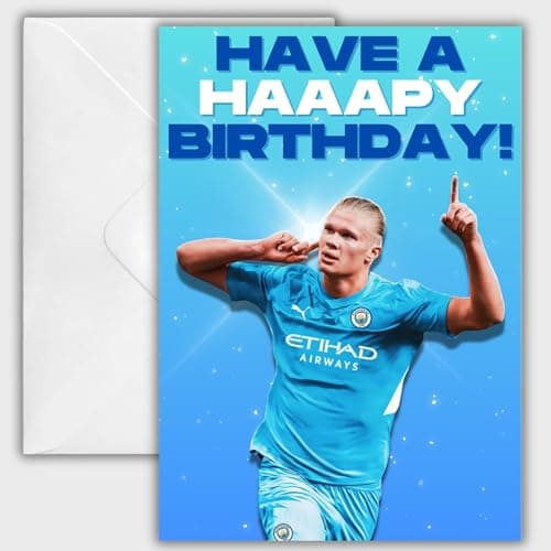 Image of Haaland Birthday Card - Football Manchester City Birthday Card - Gift For Son Him & Her - Football Fan Gift