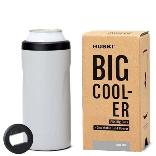 Image of Huski Big Can Cooler | NEW | Premium 440ml & 500ml Beer & Energy Drink Cooler with Detachable 3-in-1 Opener | Triple Insulated | Keeps Cans up to 10x Colder | Doubles as a Tumbler (Stone Grey)