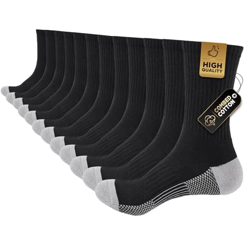 Image of Cirorld Mens Sports Socks, Work Boot Socks for Men & Women, Comfy Cotton Crew Athletic Sock Outdoor Walking Hiking Running Cycling Multipack 6 Pairs, Black 9-12