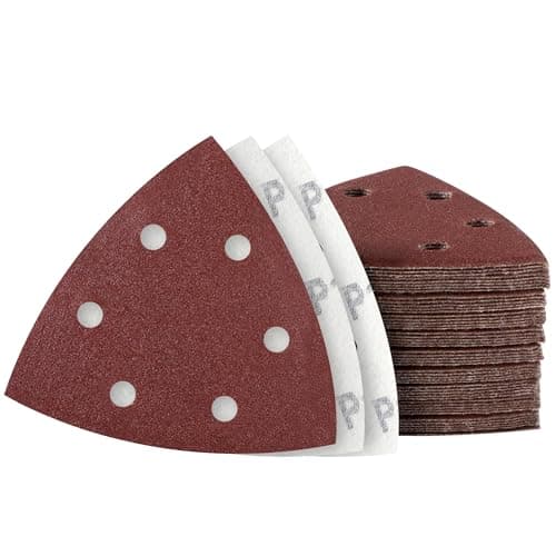 Image of MIDO Professional Abrasive Triangle Sanding Pads 50 Pcs 93 mm 120 Grit Detail Sander Pads 6 Holes Sanding Sheets Sander Sandpaper Hook and Loop Sander Pad