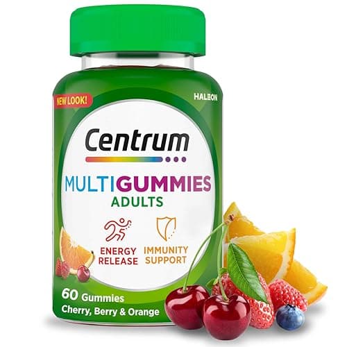 Image of Centrum MultiGummies, Gummy Multivitamins for Adults with Cherry, Berry & Orange Natural Fruit Flavouring, Includes essential vitamins D, B12 & C, 60 ct