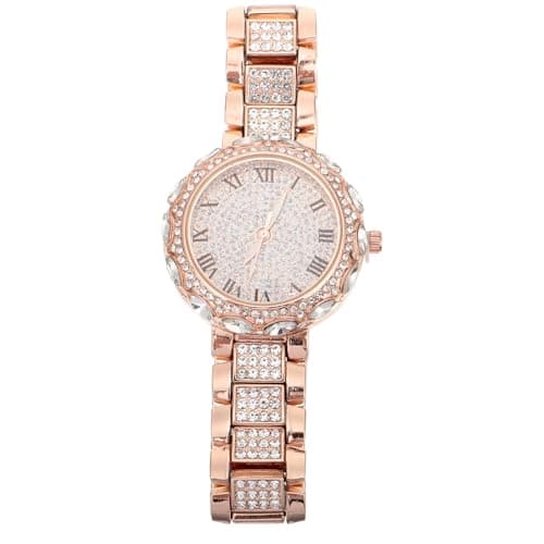 Image of Hemobllo Ladies Watch, Elegant Girl Watch, Luxury Iced Watch, Rhinestone Wristwatch Female Watch, Business Women Watch Girl Watches Girl Presents (Rose Gold)