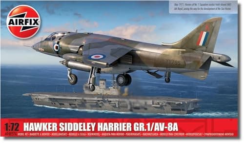 Image of Airfix Vintage Classics Set - A04057A Hawker Siddeley Harrier GR.1/AV-8A - Plastic Model Aircraft Kits for Adults & Children 8+, Set Includes 114 Pieces- 1:72 Scale Model Aircraft Set