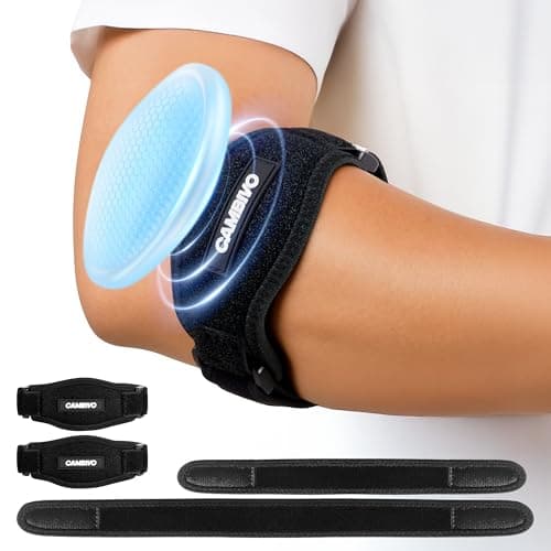 Image of CAMBIVO 2 Pack Tennis Elbow Support Strap, Adjustable Forearm Compression Elbow Brace with Support Pad, For Repetitive Motion in Tennis, Golf & Work, Fits Left & Right Arm