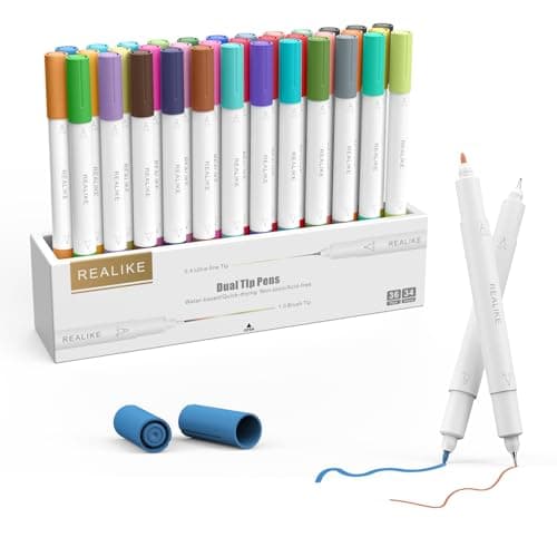 Image of REALIKE Dual Tip Pens Set Compatible with Cricut Joy/Joy xtra 36 pack with 34 colors Fine Point Pen Write Drawing 0.4 Tip and 1.0 Tip