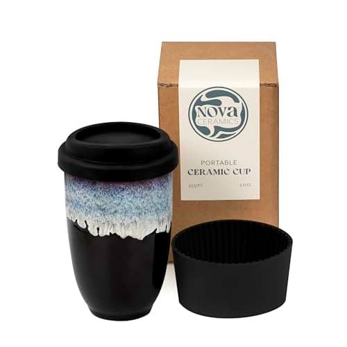 Image of NOVA CERAMICS Travel Mug - Ceramic Travel Mug with Lid – Travel Coffee Mug Unique to Go Cup – Microwave & Dishwasher Safe Coffee Tumbler - Gifts for Women Men Him Her – 12oz - Monsoon