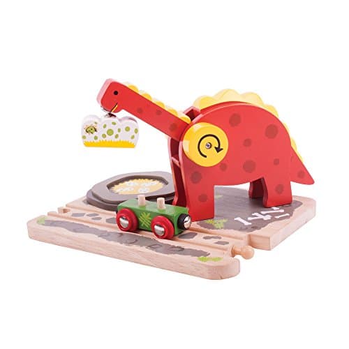 Image of Bigjigs Rail, Dinosaur Train Crane, Wooden Toys, Bigjigs Train Accessories, Wooden Crane, Dinosaur Track, Crane Toy, Bigjigs Crane, Dinosaur Toys Multicoloured