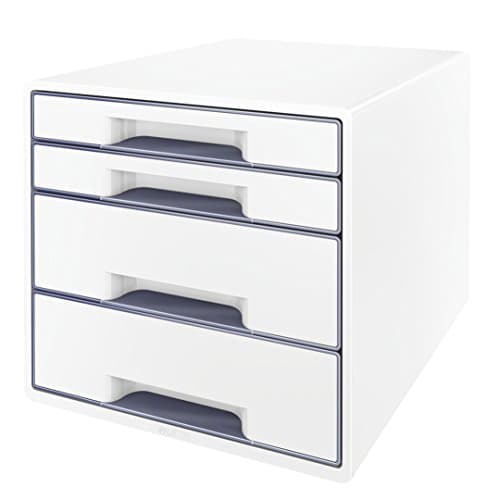 Image of Leitz 4 A4 Drawer Cabinet with Marker Pen and Transparent Tray, Organiser, Wow Range, White/Grey