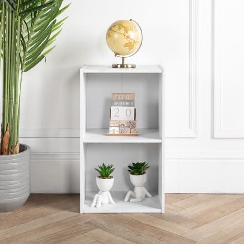 Image of Cube Bookshelf White Wooden Storage Organizer Wooden Shelving Open Bookcase Shelf For Home Living Room Office Bedroom Furniture (White, 2 Tier)