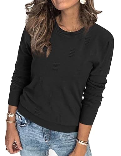 Image of Arach&Cloz Womens Jumpers UK Long Sleeve Crew Neck Ladies Knitted Tops Summer Spring Casual Dressy Sweater (Black,S)
