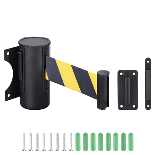 Image of PATIKIL Fixed Wall Mount Retractable Belt Barrier, 10 Feet Yellow Black Color Belt with Steel Case for Crowd Control Grocery Retail Store Stadium