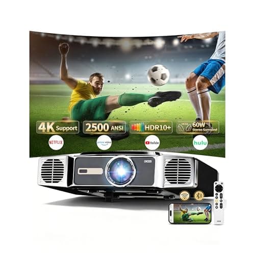 Image of Smart 4K Projector, 2500 ANSI Outdoor Projector for Garden, Bedroom & Home Theater, Native 1080P HDMI with Hidden Electric Bracket, Auto Focus Keystone, WiFi 6 Bluetooth, 300'' IMAX Enhanced Black