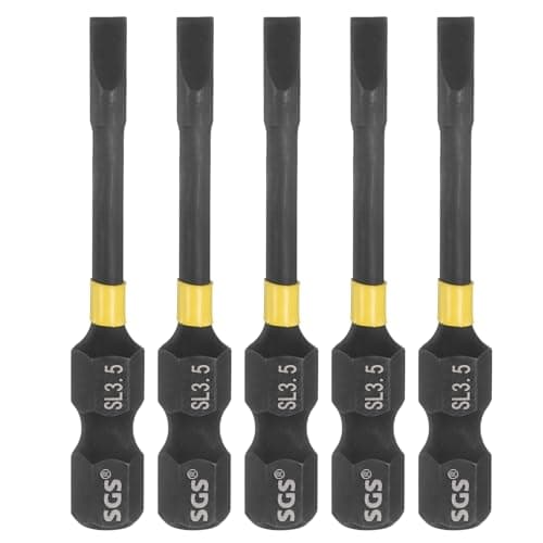 Image of sourcing map 5pcs SL3.5 Slotted Impact Screwdriver Bits 3.5mm Slotted Tip 1/4" Hex Shank 50mm (2") Long Magnetic Flat Head Phosphated S2 Steel Screw Driver Drill Bits Electric Power Tool
