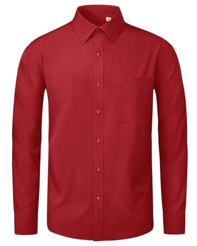Image of J.VER Red Dress Shirt Mens 4-Way Stretch Long Sleeve Wrinkle Free Business Casual Fashion Regular Fit Wedding Work Button Down Shirt with Pocket XL