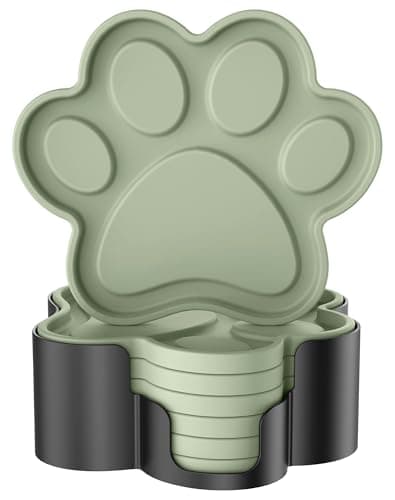 Image of STLIAN Silicone Coasters 6 Pack Paw Cup Mat with Holder, Dog Cat Paw Shape, for Hot or Cold Drink, Non-Slip, Non-Stick, Room Decor, Housewarming Desert Sage