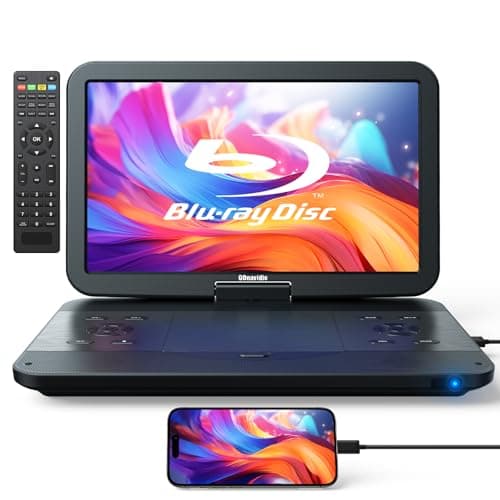 Image of GOnavidio 17.5" Portable Blu Ray DVD Player with 15.4" 1920X1080 HD Large Screen, 5 Hours Battery, Surround Audio Sound, Support HDMI In/Out, USB/SD Card Reader, MP4 Playback, Sync TV, UK Plug