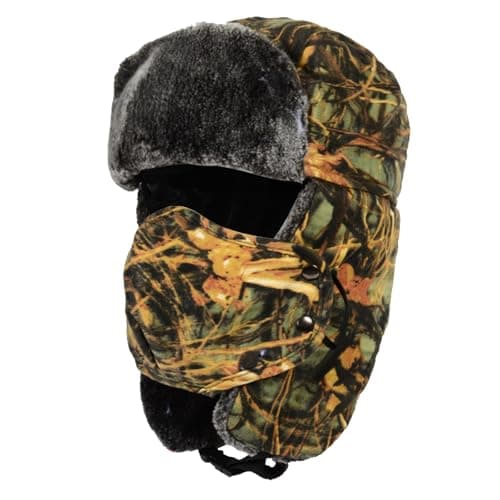 Image of TAGVO Camouflage Trapper Hat Bomber Hat, Winter Warm Ear Flap Trooper Hat with Windproof Face Mask, Unisex Faux Fur Tactical Hunting Hat Ushanka Hat for Skiing Skating Outdoor Sport Activities