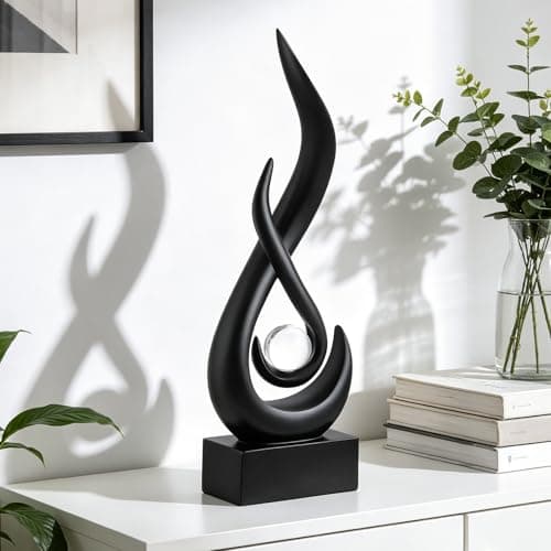 Image of Black Flame Ornaments for Living Room, Modern Flame Statue Black Abstract Sculpture, Desk Art Accent for Living room TV Stand Shelf Office Coffee Table Centerpiece Art Decoration Collectibles