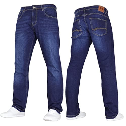 Image of Crosshatch New Mens Stretch Straight Leg Classic Regular Fit Basic Denim Jeans by Jeanbase Dark Wash 34W X 32L