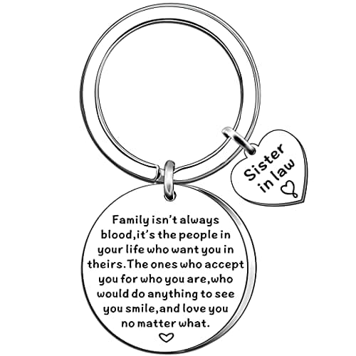 Image of AMZQ Sister in Law Gifts Keyring Bonus Sister Keychain Stepsister Gift Wedding Keyring Gifts for Bridal Shower Gifts, Silver