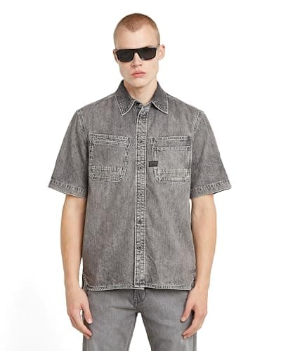 Image of G-STAR Men's Slanted Double Pocket Regular Shirt, Sun Faded Graphite Grey D24602-d540-h162, S